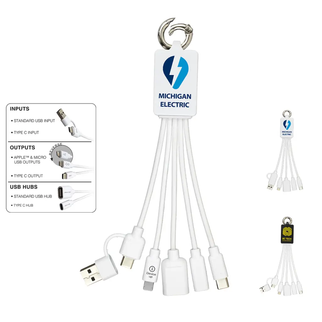 Multi-tip charging cable keychain with a custom logo