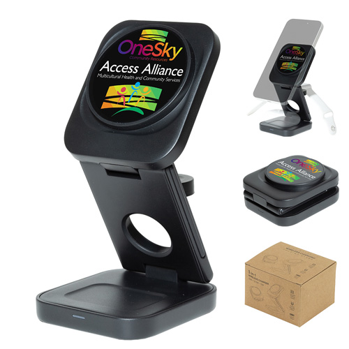 Folding wireless charging phone stand with a custom logo