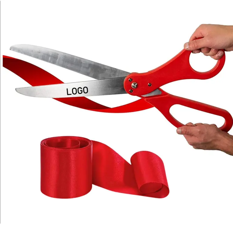 Giant ceremonial ribbon cutting scissors with custom logo