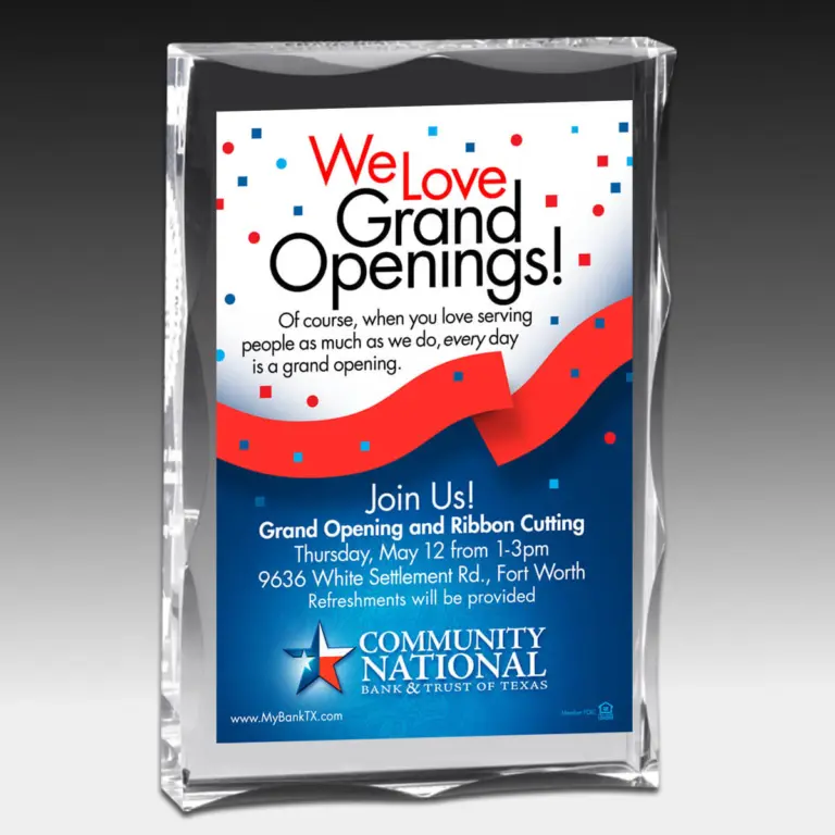 Acrylic paperweight desk award for grand opening ceremonies