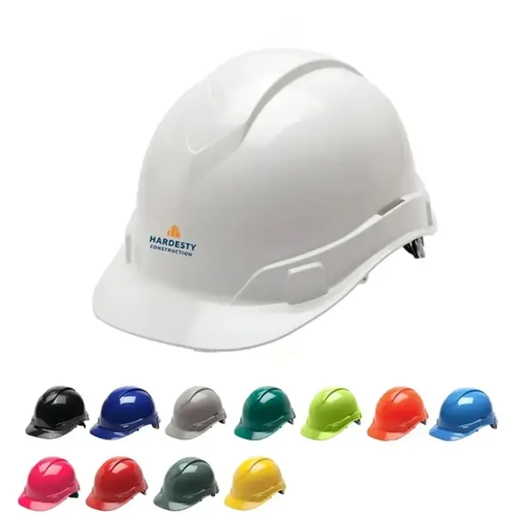 Pyramex ratchet hard hat with custom contractor logo, branded construction hard hat