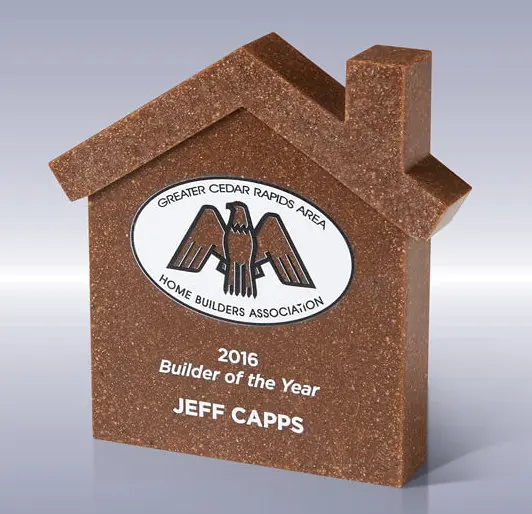 House-shaped desk award for home builders and contractors, custom building replica construction award