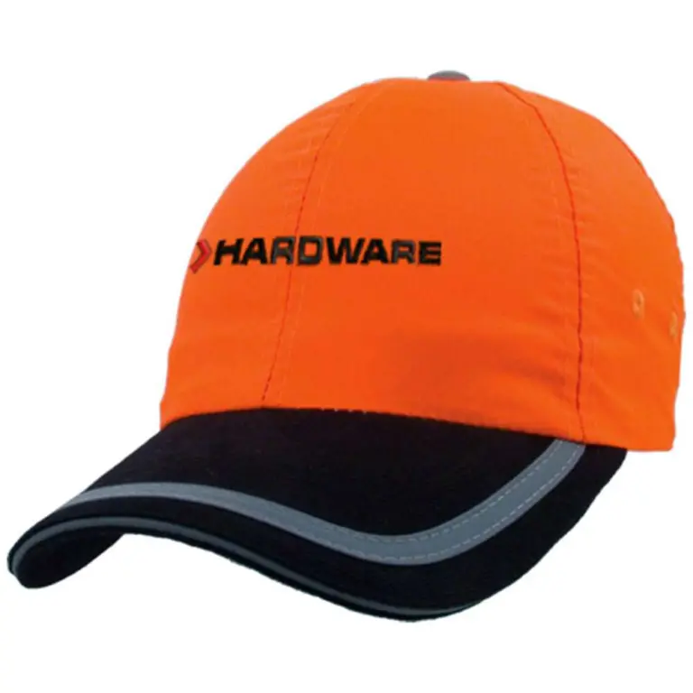 High-visibility safety cap with custom construction company logo