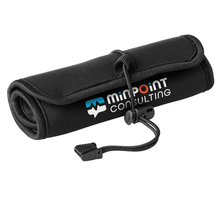 Neoprene roll up tech pouch with custom logo for cables and chargers