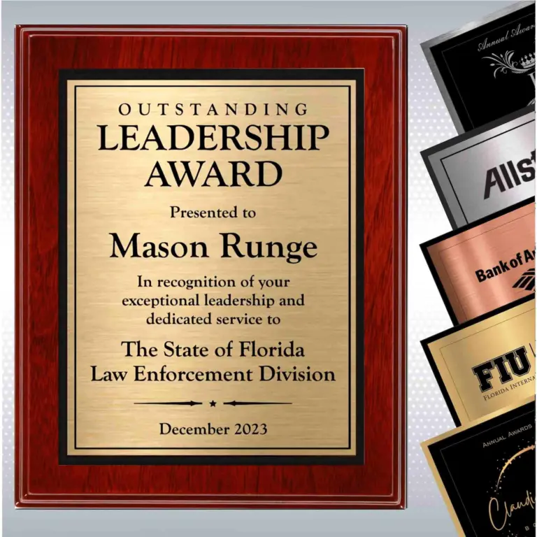 Mahogany finish police recognition plaque with custom engraved award details