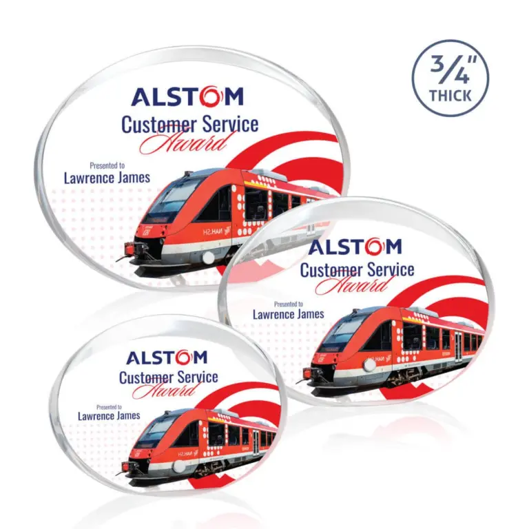 Train and railroad themed acrylic award, transportation promotional product