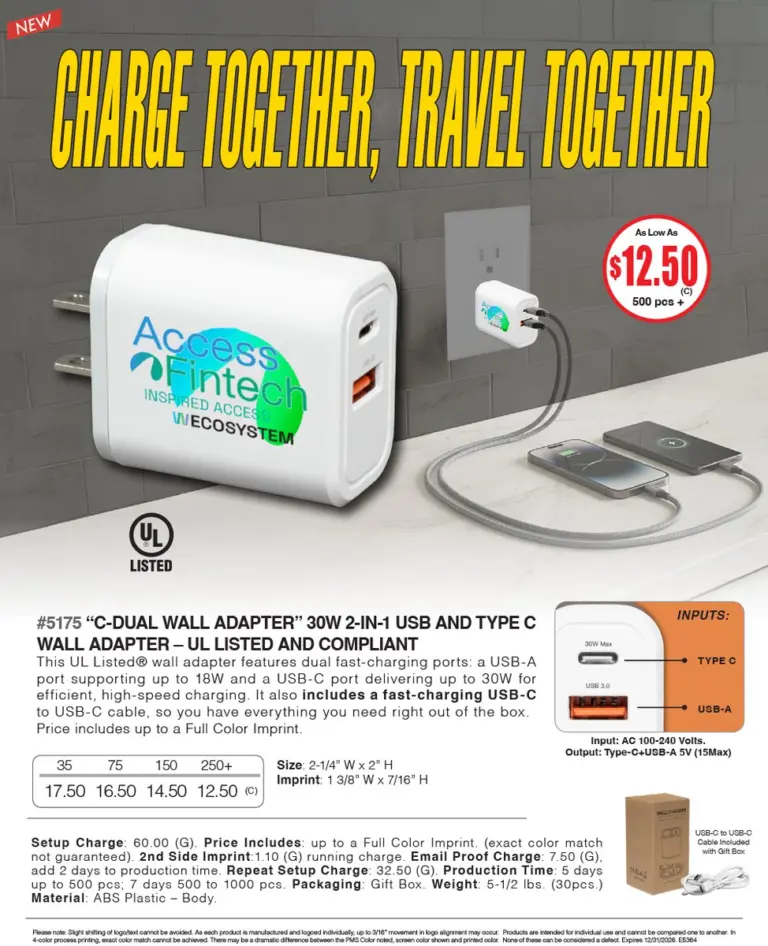USB C wall adapter promotional product