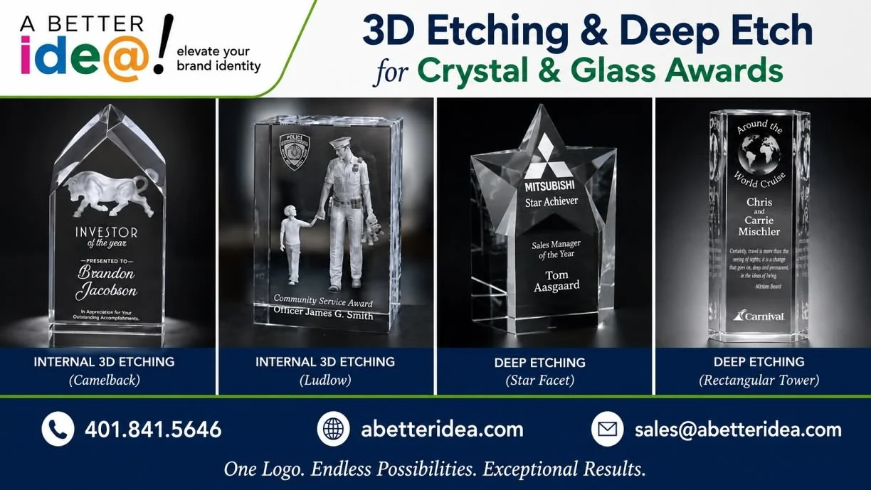 Internal 3D etching and deep etching on crystal and glass awards