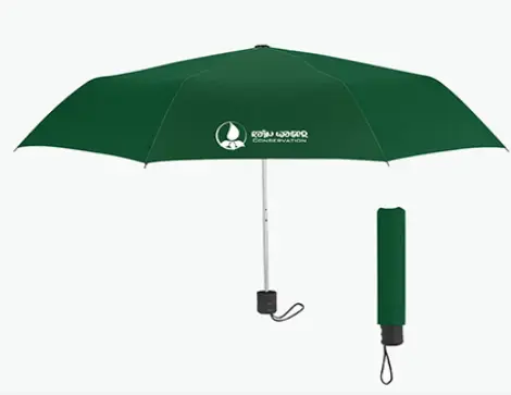 Green compact travel umbrella with a custom logo