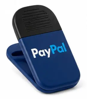 Blue and black magnetic chip clip with a custom logo