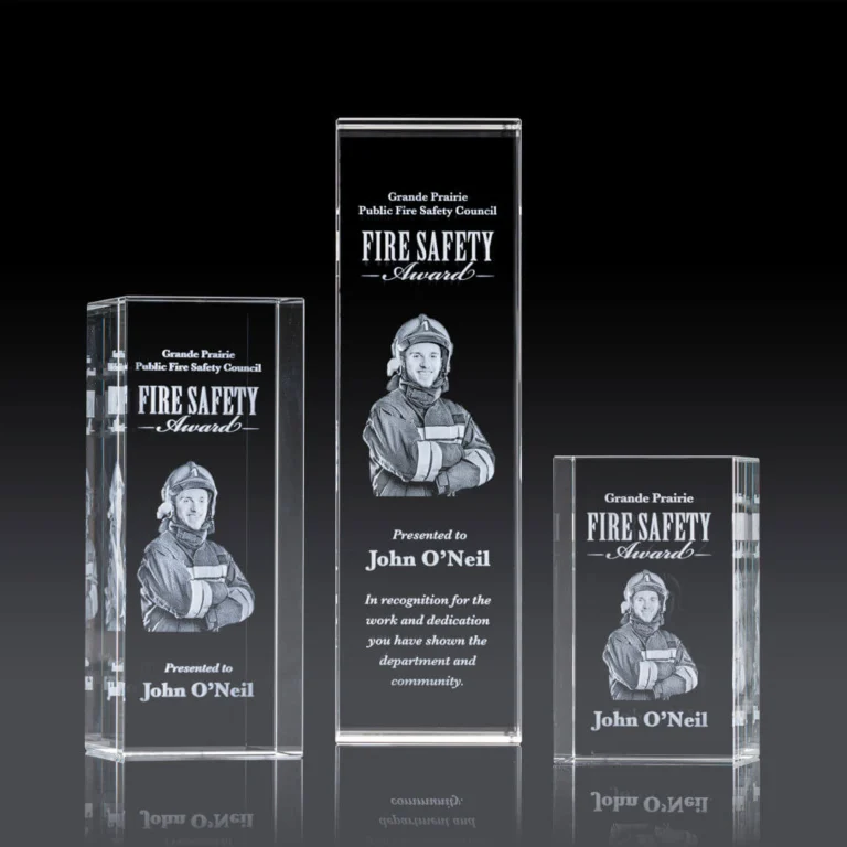 Custom crystal fire safety award, safety recognition promotional product