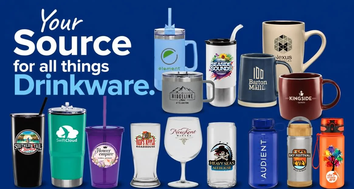Custom branded drinkware promotional products for businesses
