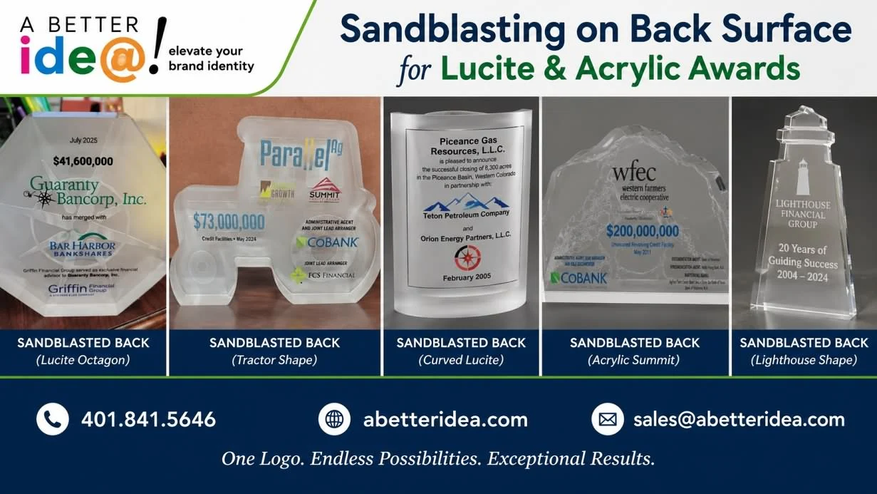 Sandblasting on the back surface of Lucite and acrylic awards